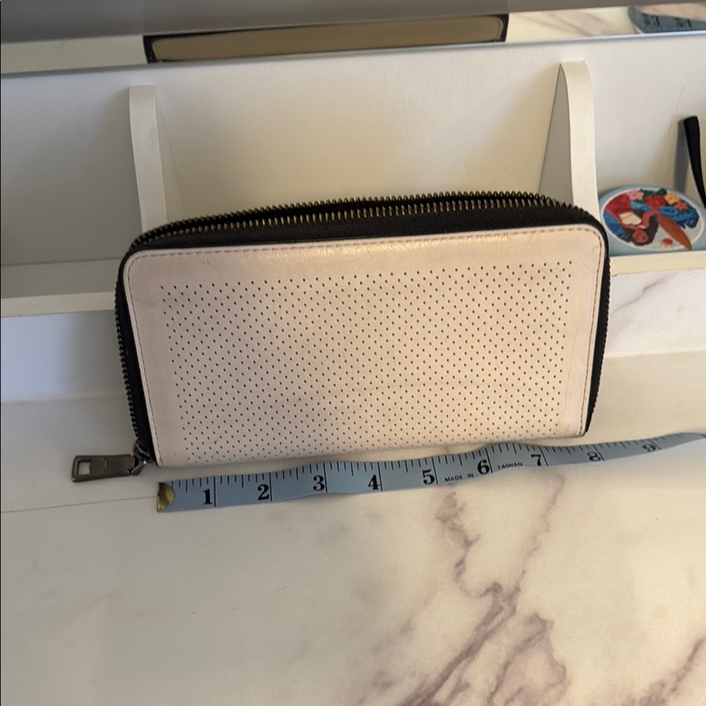 Coach Perforated Wallet in Cream and Black